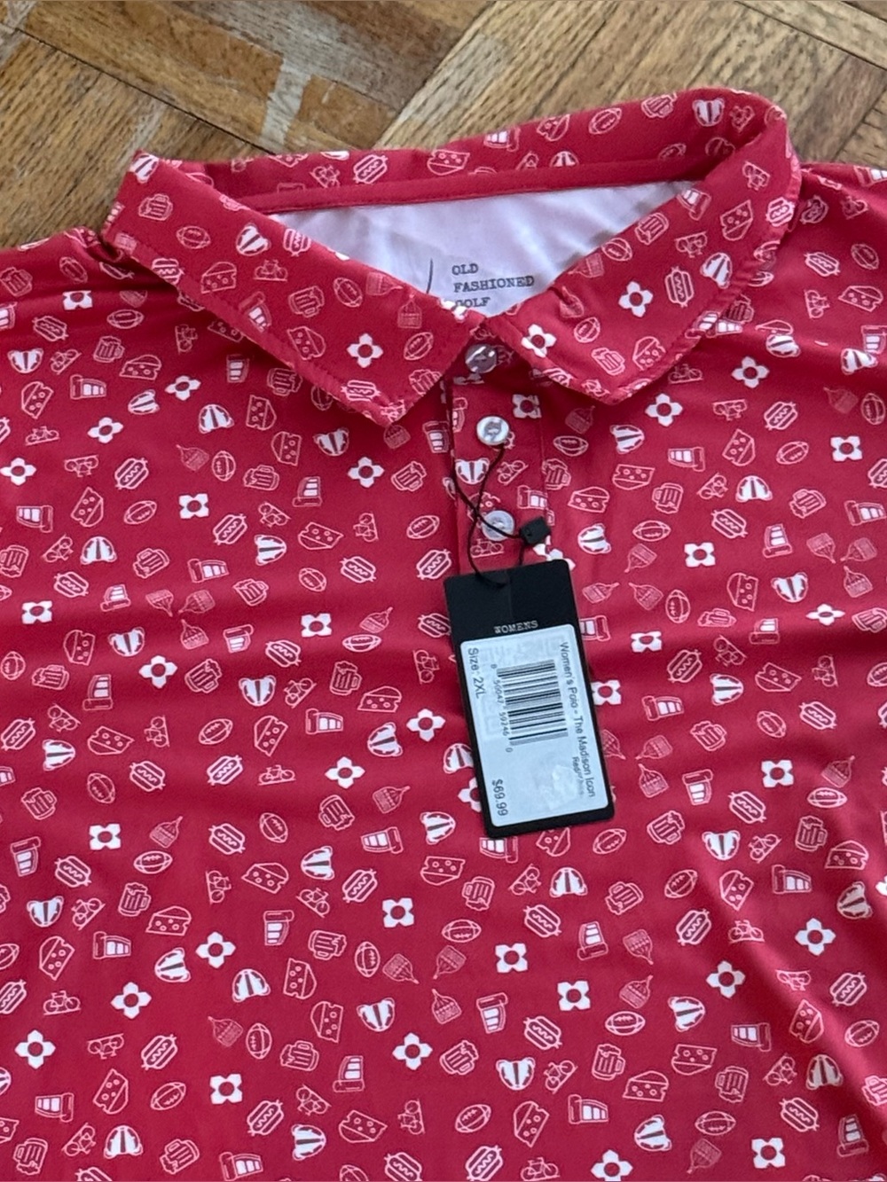 NWT Women 2XL Old Fashioned Golf Polo Shirt Wisconsin Icons Badgers Brats Beer - Picture 4 of 10